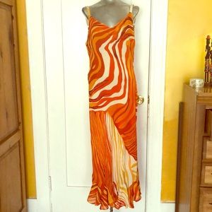 Long sundress orange & creme size 14